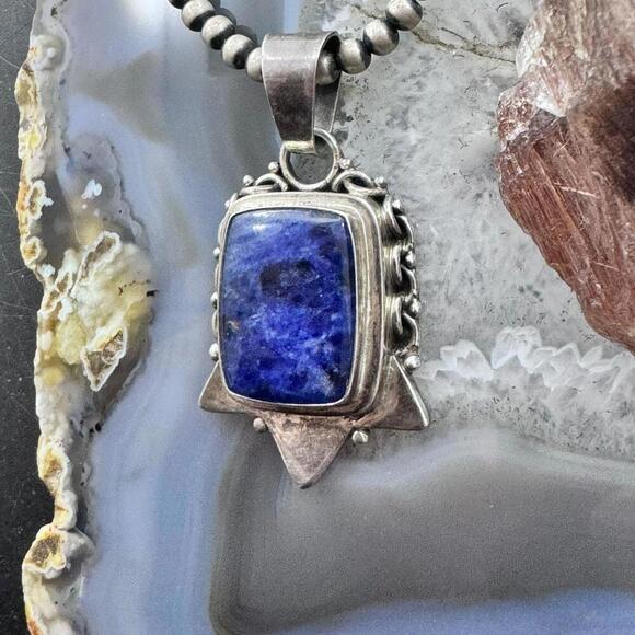 Silver Rectangle Sodalite Decorated Fashion Pendant For Women - Picture 5 of 10